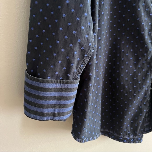 Robert Graham Button Shirt Mens XL Black Blue Dot Striped Flip Cuff Long Sleeve - Picture 7 of 15